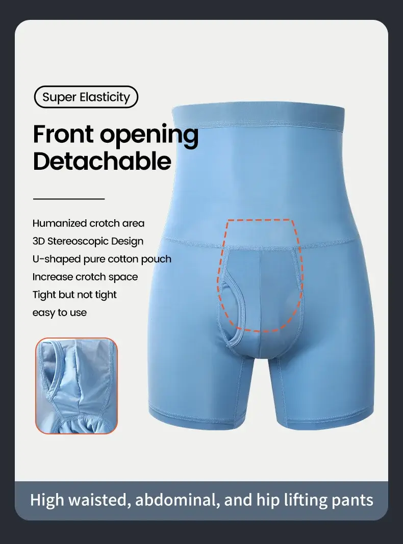 3PCS Men's sports underwear: high-waisted, belt-cinching, lengthened, anti-leg chafing, waist-protecting, flat-angle shorts — image 3