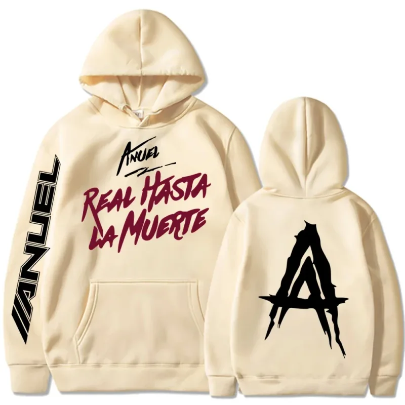 Outono velo moletom com capuz masculino anuel aa real hasta la muerte impressão moletom streetwear rapper solto pulôver casual com capuz topos — image 4