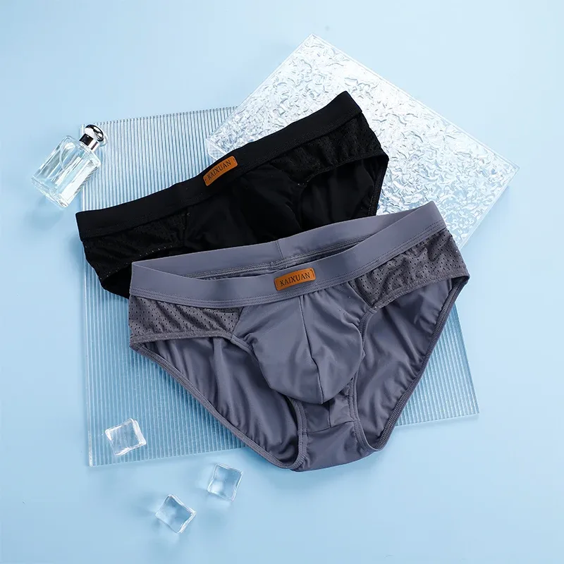 Men's Summer Ice Silk Mesh Briefs Quick Dry U-Pouch Separated Crotch Breathable Underwear Triangle Design for Comfort — image 15