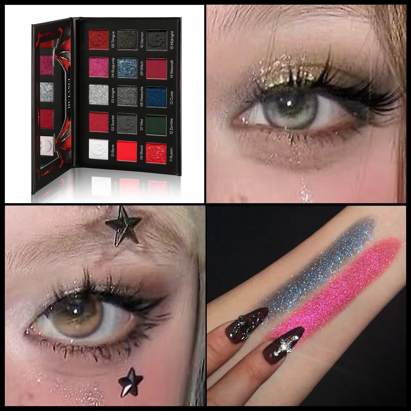 Gothic Eyeshadow Palette 15 Colors & Black Lipstick - Dark Romantic Smoky Eye Vampire Halloween Makeup Matte Shimmer Dark Lip — image 5