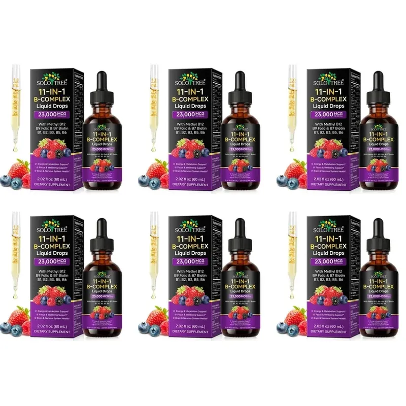 B-Complex Liquid Drops 11-in-1 Methyl B12 Folate Biotin For Energy Focus & Brain Nervous Support Formula Adult 60ml