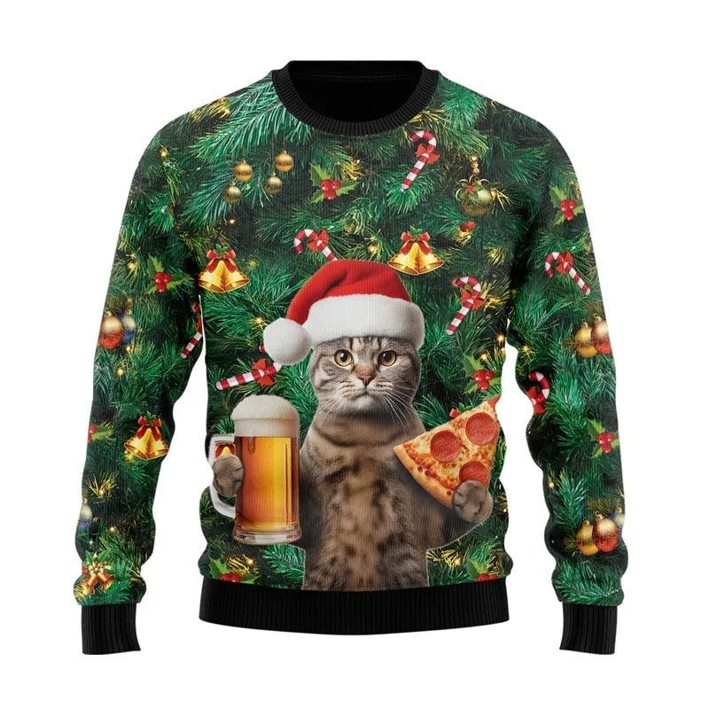 2025 Funny Cat Pattern Ugly Christmas Sweater For Men Fashion Autumn Crewneck 3D Printed Sweatshirt Loose Streetwear Pullovers — image 3