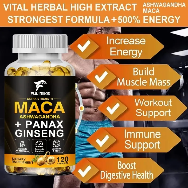 Triple Maca Blend with Ginseng & Ashwagandha Supplement Supports Reproductive Health Hormonal Balance Muscle & Stress Relief — image 3