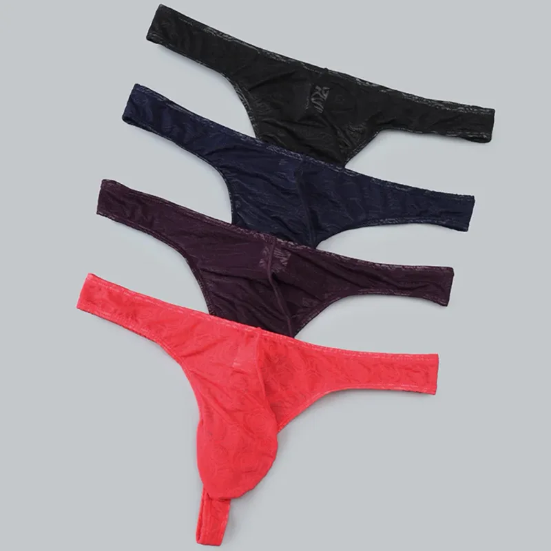 Men Lace Jacquard G-string Underwear High Stretchy Large Pouch Thong Panties Sexy Gays Erotic T-back Underpants — image 5