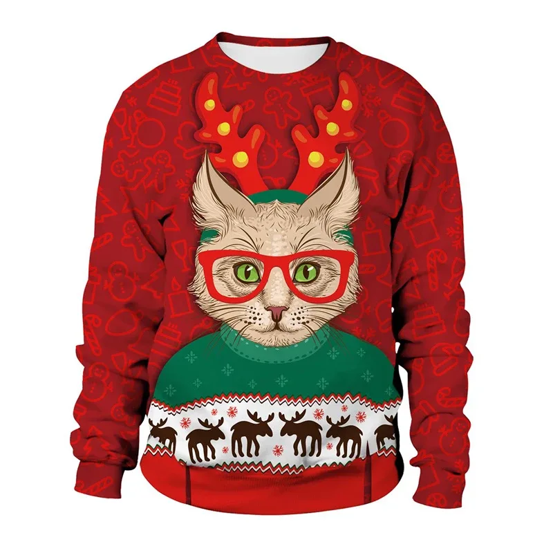 Funny 2026 Ugly Christmas Sweater For Men Women New Xmas Cat Dog Pattern Sweatshirt Festival Party Crew Neck Pullover Hoodies — image 4
