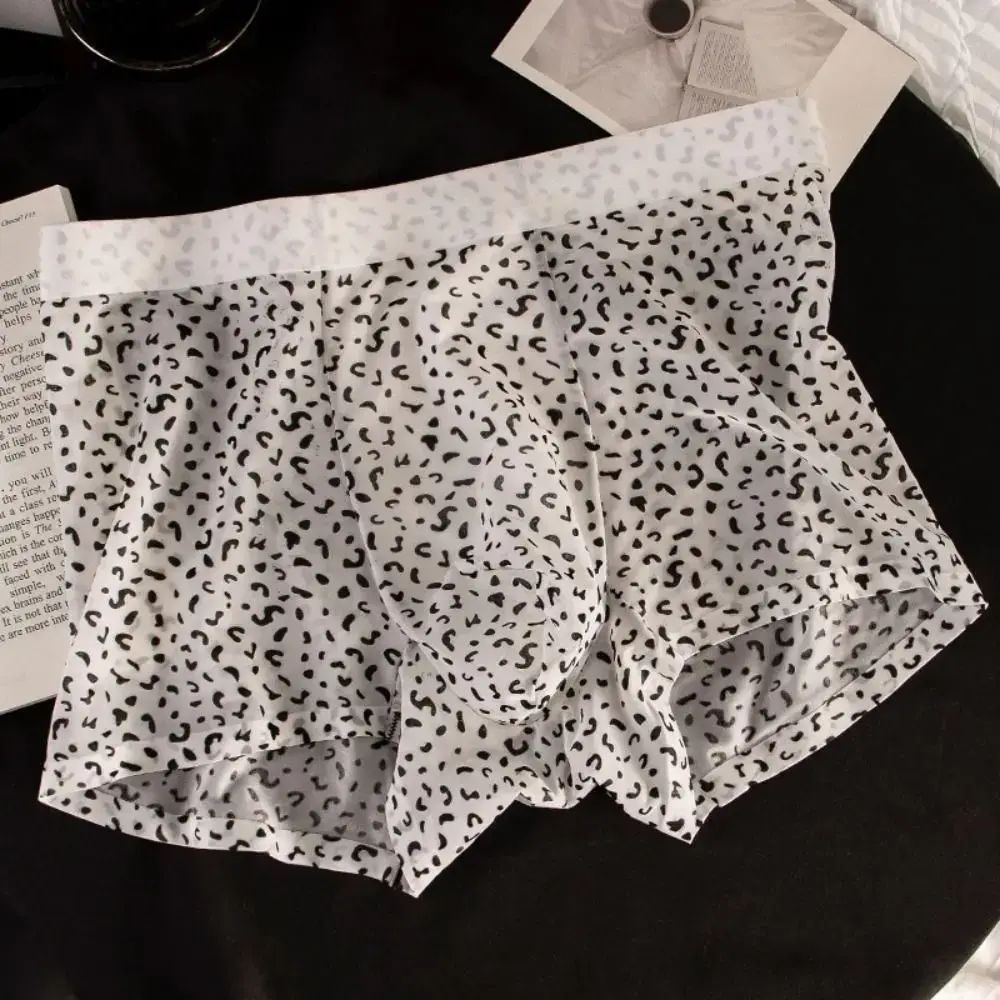 Fashion Manipis na Ice Silk Boxer Briefs na See Through Stripe Leopard Print Boxers Nakakahinga ng Seamless Cool Feeling Underpants Araw-araw — image 14
