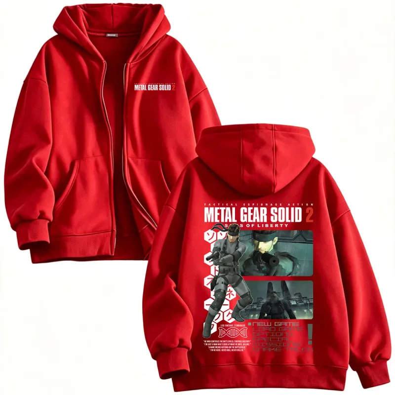 Metal Gear Solid 2 Sons of Liberty MGS2 Solid Snake Game Zipper Hoodies Homens Mulheres Fleece Zip Up Moletom Com Capuz Jaquetas Casacos