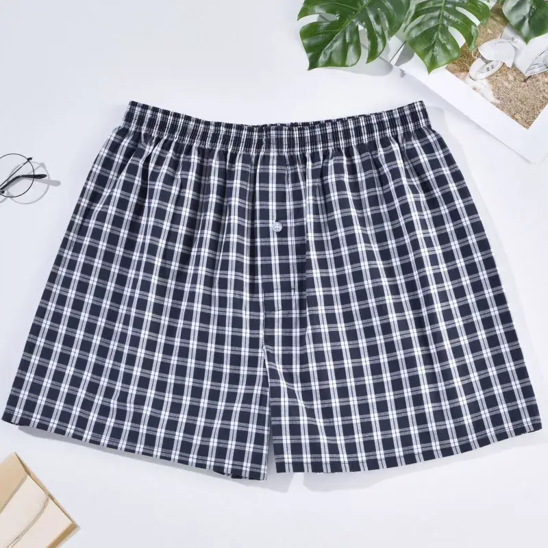 Panlalaking Boxer Shorts Kaswal na Cotton Sleep Underpants Panlalaking Kasuotang panloob Arrow Panties Striped Plaid Maluwag Kumportableng Homewear XL-4XL — image 4