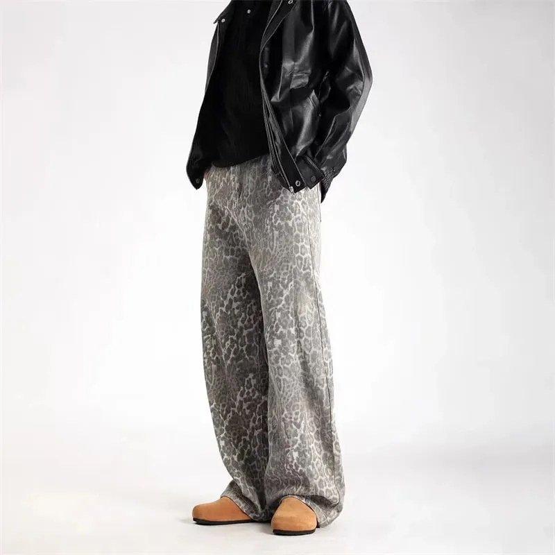 2026 Νέο Vintage Distressed Leopard Printed Y2K Jeans Ανδρικό High Street φαρδύ κυρτό τζιν παντελόνι Hip Hop Fashion Punk Jean — image 5