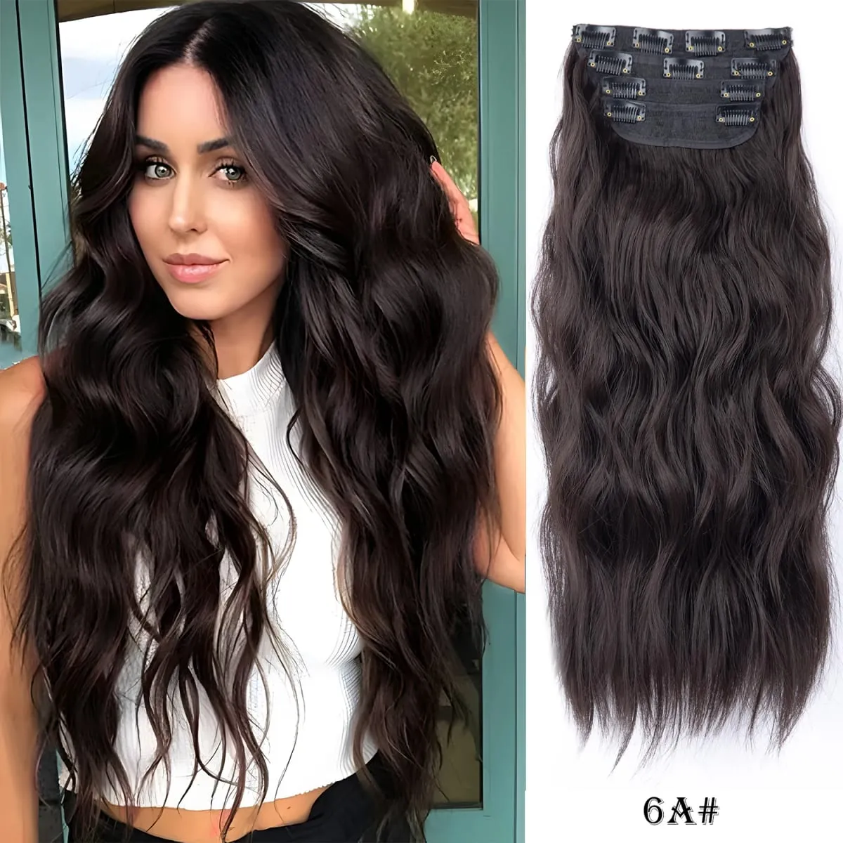 Leeons Wavy Clip In Hair Extensions 4 τμχ Φυσικά μαλακά μακριά κυματιστά Hairpieces Χοντρό διπλό κλιπ υφαδιού σε επεκτάσεις μαλλιών για γυναίκες — image 12