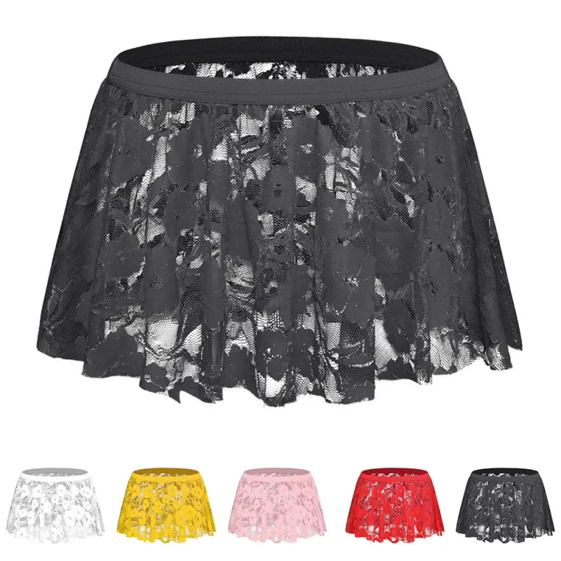 Men Solid Lace Skirt Mesh See Through Para sa Lingerie Low Para sa Rise Pleated Skirts See Through Bodycon Bottom Para sa Party Evening — image 9