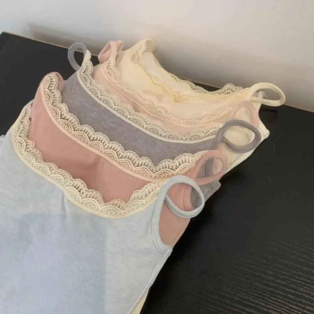 Camis Tank Top Integrated Top Versatile Chest Pad Lace Top Elastic Fashion Slim Vest Warm Undershirt Short Camisole Women Cloth — image 4