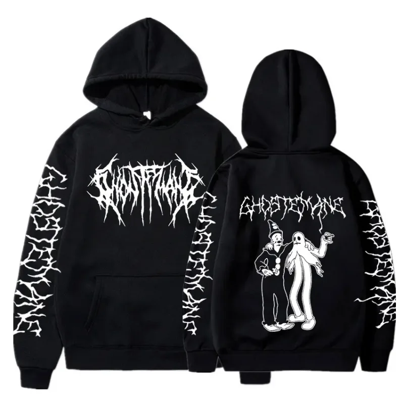 Ghostemane moletom com capuz estampa dupla face, moda masculina hip hop metal rock gótico oversized moletom agasalho streetwear — image 12