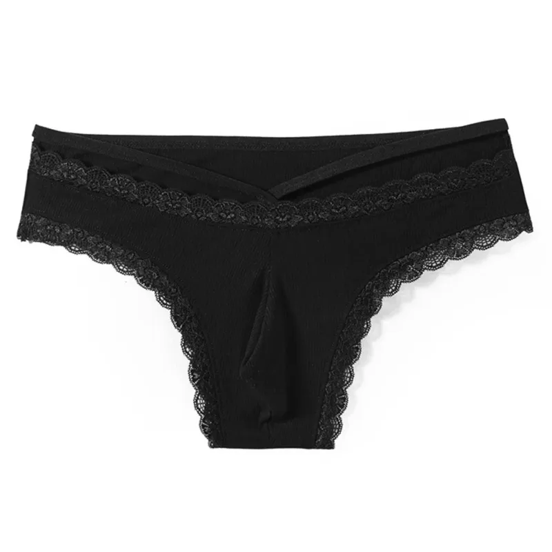 Men Lace Rrim Sissy Gay Seamless Briefs Underwear Mid Waist Bulge Pouch Lingerie Solid Men's Lace Edge Lingerie — image 4