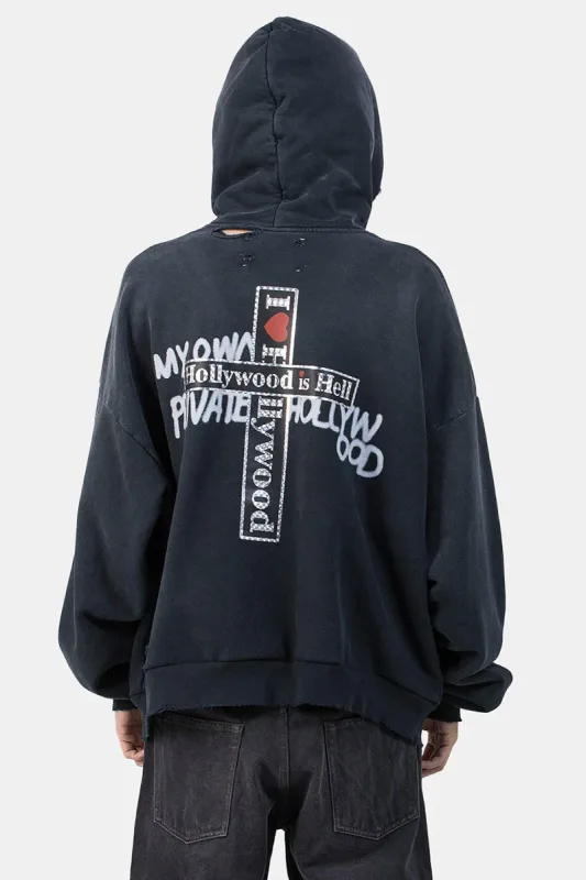 Hoodies PALY Bersaiz Besar Baru Lelaki Wanita Dicuci Hitam Rosak Kualiti Terbaik Kasual Vintage Cardigan Zip Sweatshirt