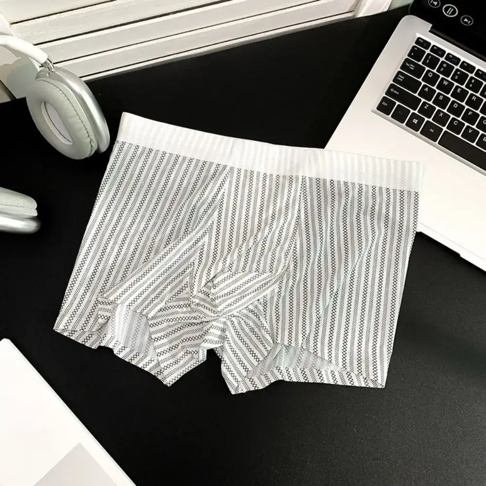 Fashion Manipis na Ice Silk Boxer Briefs na See Through Stripe Leopard Print Boxers Nakakahinga ng Seamless Cool Feeling Underpants Araw-araw — image 11