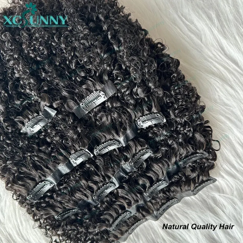 Kinky Curly Seamless Clip Ins Human Hair Burmese PU Clip In Human Hair Extensions Kinky Curly για μαύρες γυναίκες 240g Ολόσωμη κεφαλή — image 6