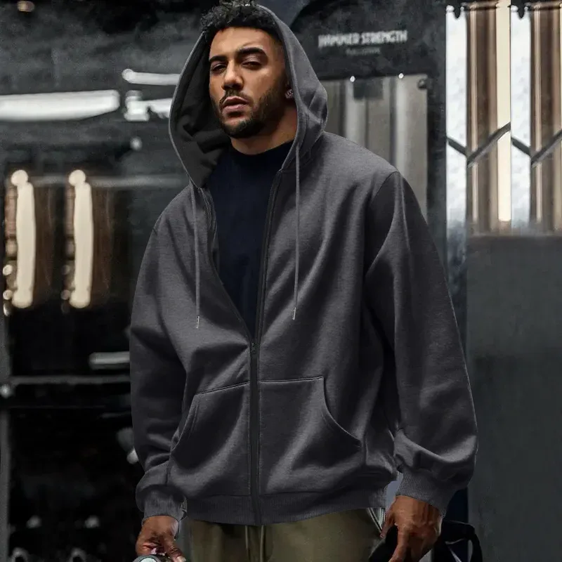 Novo 2026 outono casual sólido manga longa zíper com capuz moletom casaco masculino moda ao ar livre roupas esportivas jaquetas — image 40