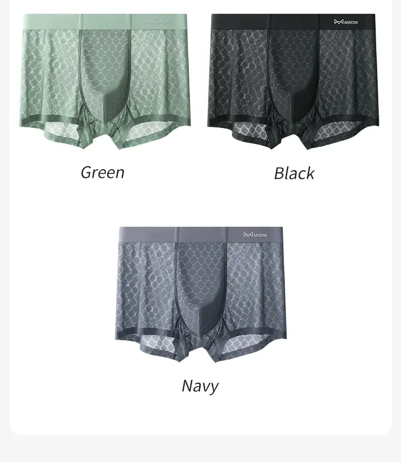 Miiow 3 pçs sem costura de seda gelo boxer roupa interior dos homens verão malha respirável calcinha antibacteriana homem cuecas boxers