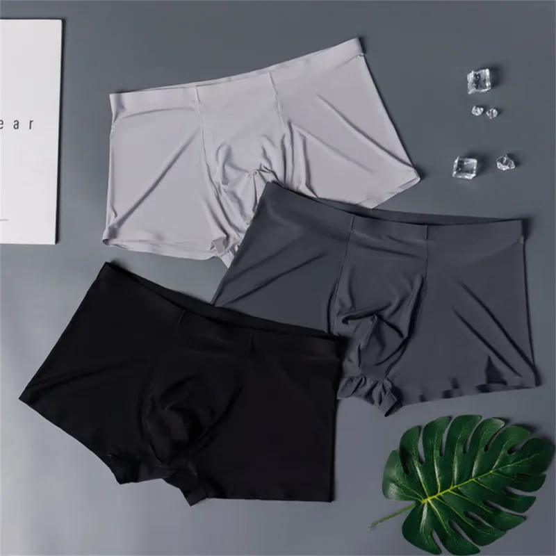 3 pçs de alta qualidade roupa interior masculina de seda gelo verão fino respirável sem costura calcinha sexy masculino plus size — image 9