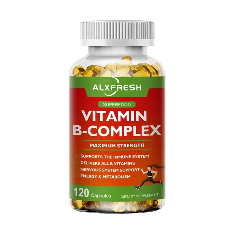 B-Complex Vitamin Supplements (B12 B1 B2 B3 B5 B6 B9 Folic Acid &Biotin) for Relieve Stress Mood Immune System Support Capsule
