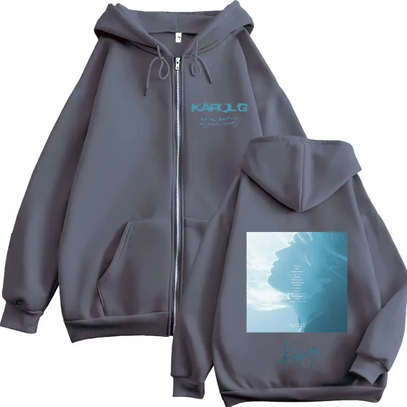 Karol G Album No Me Arrepiento De Sentir Tanto 2026 Zipper Hoodie Men Women Vintage Fashion Sweatshirts Casual Zip Up Jacket — image 5