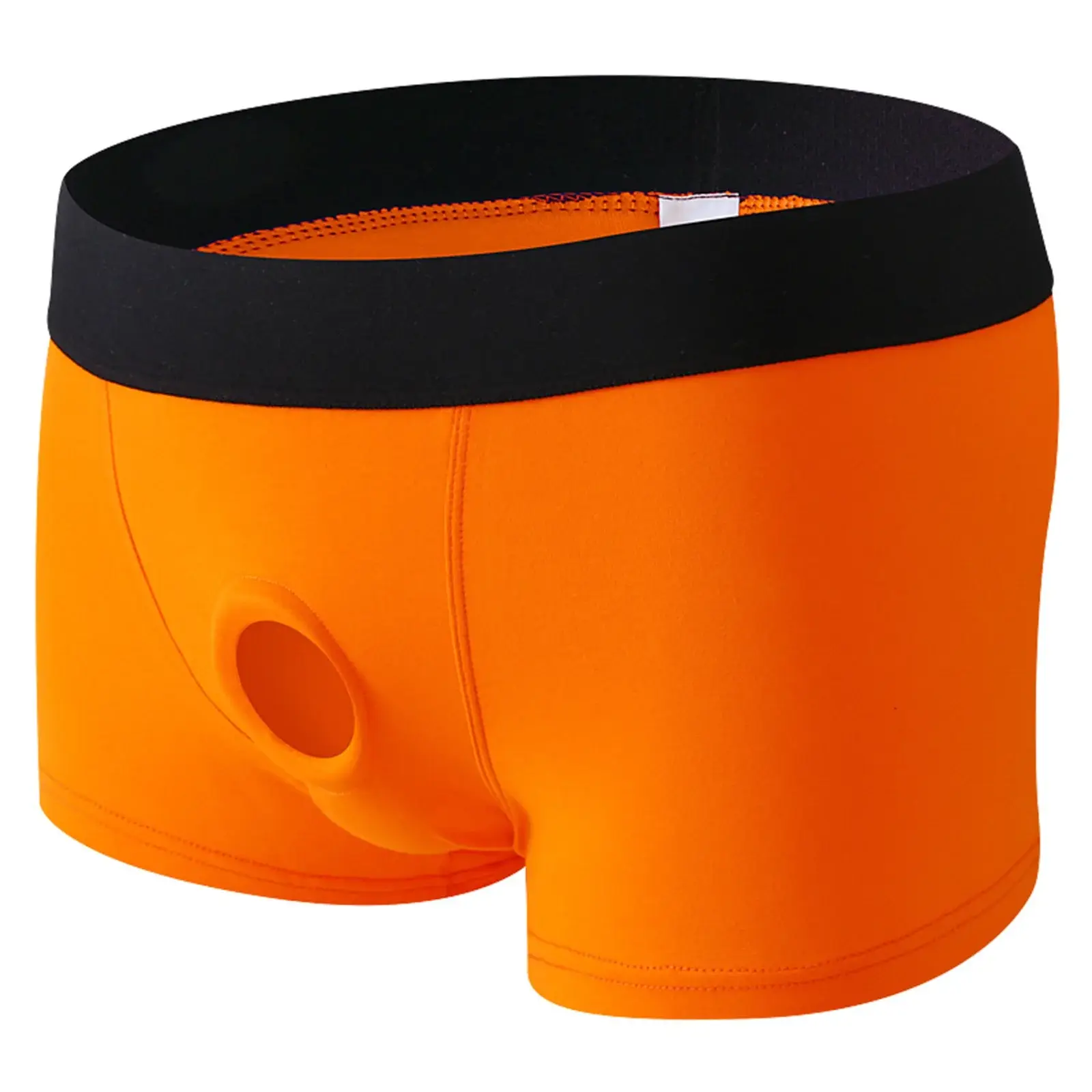 Men's Boxers Front Hole Pouch Underwear Silicone Cockring Sexy Boxershorts Wide Waistband Cotton Underpants Hollow Out Lingerie