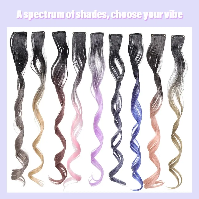 Gradient Wave Clip - in Hair Extensions 2 τμχ Χρώμα συνθετικών ινών - Blocked Tassel Ear - Side Dyeing for Daily Party Cosplay — image 6