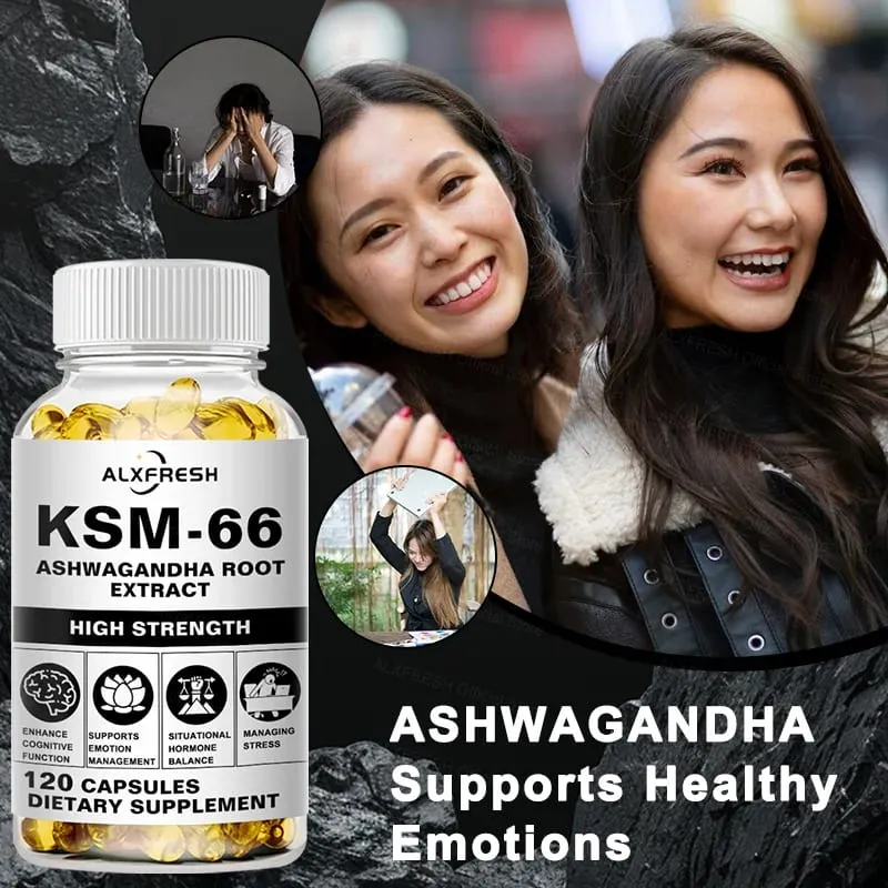 Φυσικό βιολογικό Ashwagandha KSM-66 Συμπληρώματα Κάψουλες για Ανακούφιση από Στρες Focus Brain Energy Support Συμπλήρωμα για την υγεία ύπνου — image 5