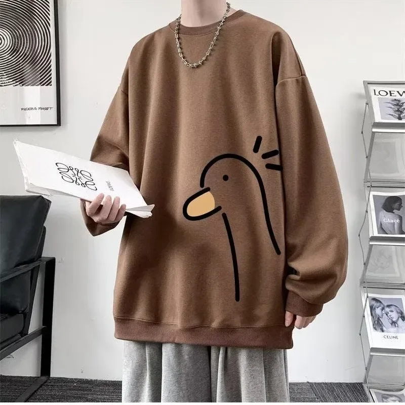 【M-8XL Sweatshirts】 Oversized tröja för män Mode löst gult ankatryck Långärmade parkläder — image 4