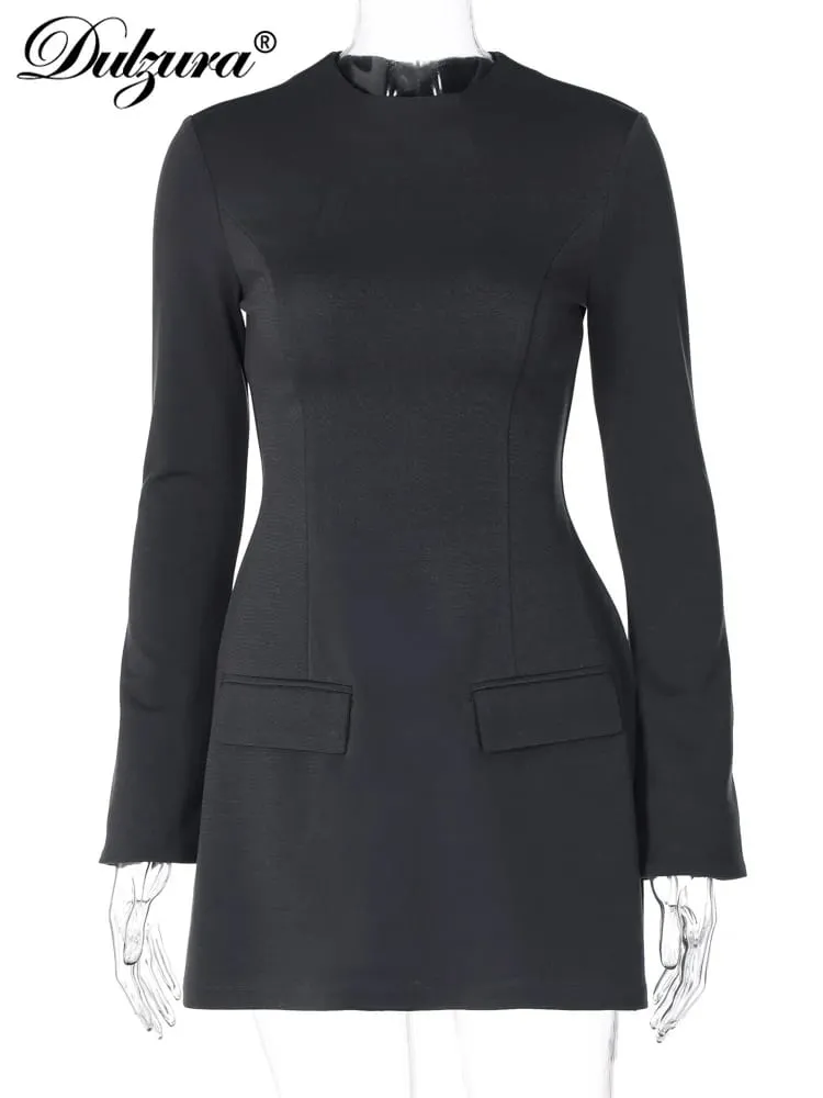 Μίνι φόρεμα Dulzura με φερμουάρ Bodycon με μονόχρωμη τσέπη Κομψή στολή Γραφείο Streetwear Γυναικεία φθινοπωρινά χειμωνιάτικα ρούχα