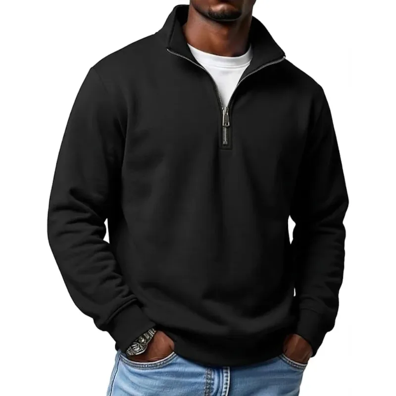 Mens Outdoor Quarter Zip Sweatshirts Casual Half Zip Pullover Hoodies Solid Color Spring Autumn Tops for Gym and Daily Tops — image 12