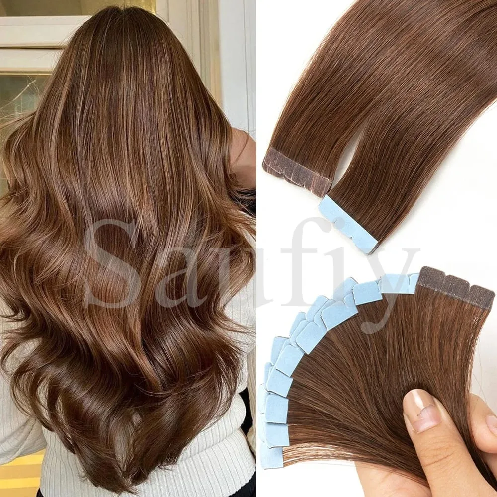 12-20inches Balayge Blonde Mini Tape in Human Hair Extensions Double Side Invisible Seamless Tape Ins Hair 10pcs/Pack Natural Straight Black Blonde Balayge Brown Mini Tape In Hair Extensions — image 10