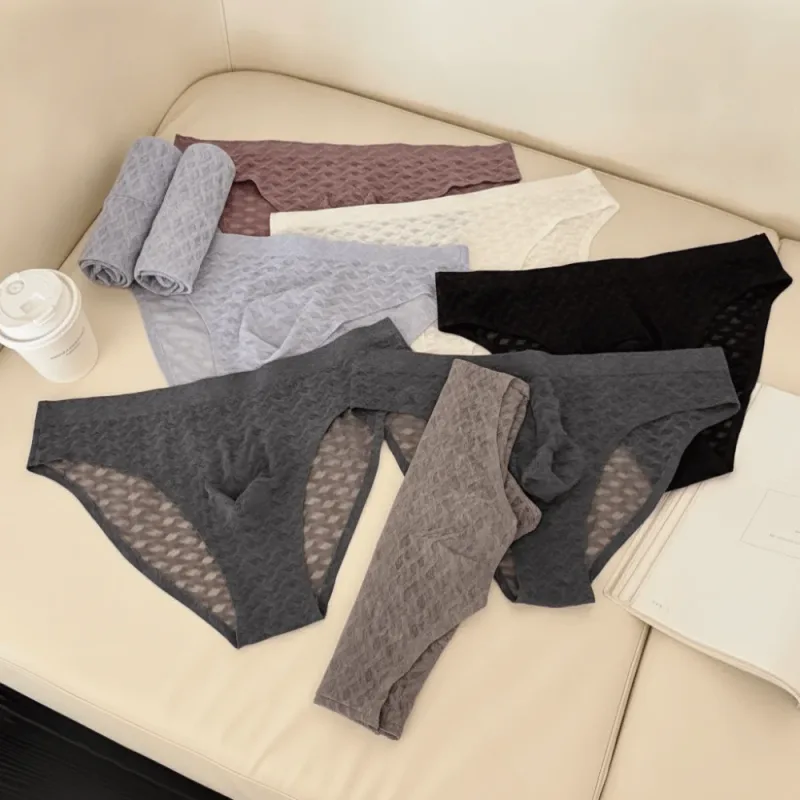 Panties Mesh Thin Men's Underwear Transparent Low Waist Ice Silk Underpants Bubble U Convex Pouch Men Triangle Briefs Male — image 13