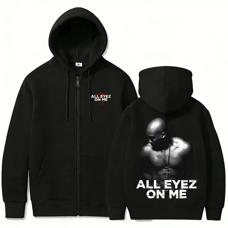 Rapper Tupac 2pac All Eyez on Me Cross Zipper Hoodie Lalaki Babae Hip Hop Fashion Zip Up Hoodies Panlalaki Kaswal Oversized Streetwear — image 2