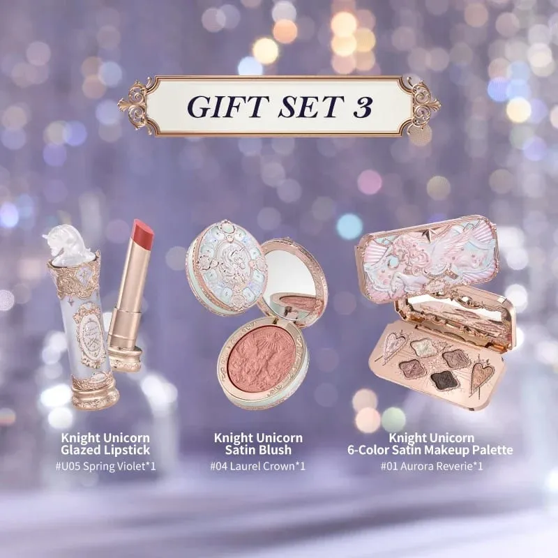 Σετ δώρου μακιγιάζ Flower Knows Knight Unicorn Σετ δώρου 3PCS Kit Eye Shadow Palette Long Lasting Lipstick Blusher Setting Powder — image 6