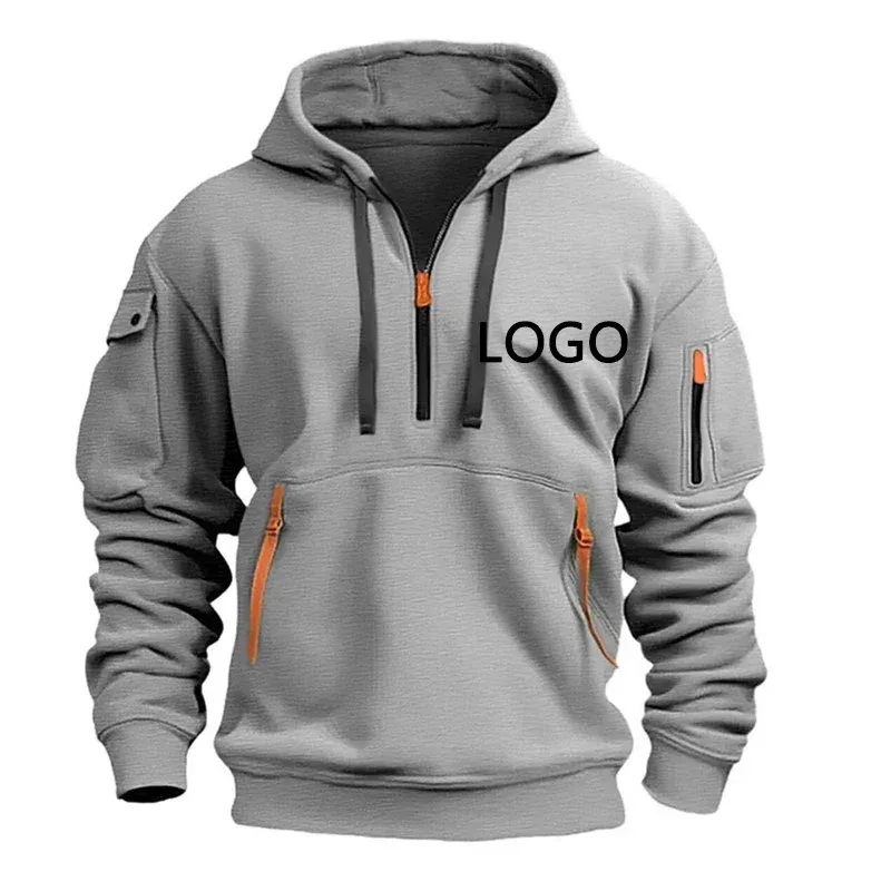 Novo personalizado ombro gota hoodies masculino lazer esporte multi zíper braço bolso solto moletom moda com capuz jaqueta pulôver — image 6