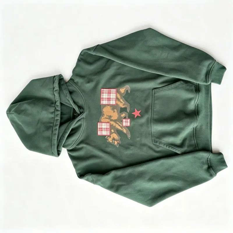 Vintage urso impressão hoodie masculino retro verde xadrez remendo pulôver moletom com capuz casual streetwear manga longa feminino hoodies topo