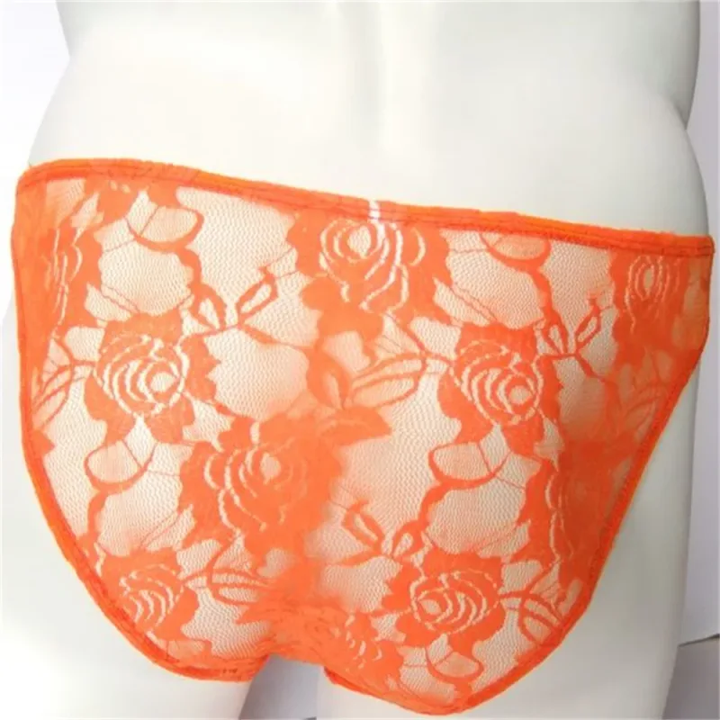 Cuecas masculinas sexy de renda transparente, roupa íntima com perspectiva vazada de malha rosa, cintura baixa — image 13