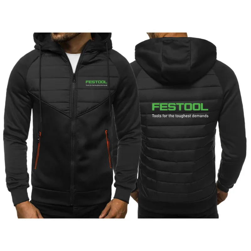 2025 Personality Patchwork Huvtröjor Vår Och Höst Dragkedja Huvkappa Herr Festool Verktyg Grafik Logotyptryck Slim Jacka — image 2