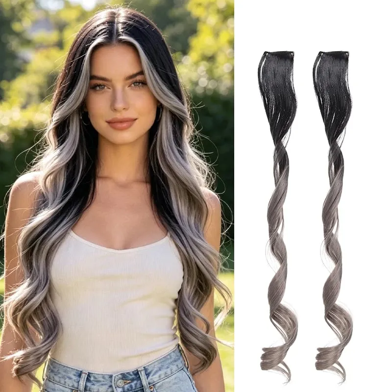Gradient Wave Clip - in Hair Extensions 2 τμχ Χρώμα συνθετικών ινών - Blocked Tassel Ear - Side Dyeing for Daily Party Cosplay — image 10