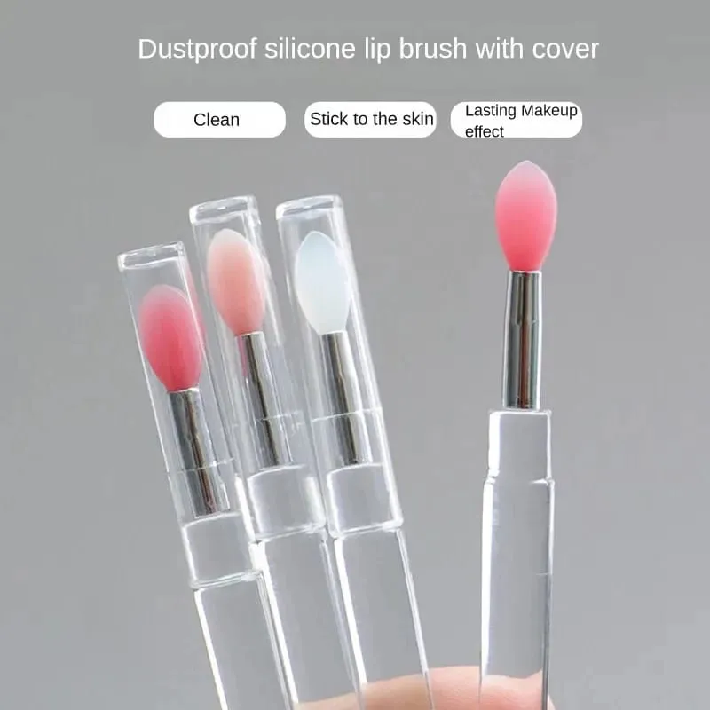 1/2/3/4pcs Portable Silicone Lip Brush With Cover Soft Multifunctional Lip Balm Applicator Lipstick Lipgloss Makeup Brushes — image 2