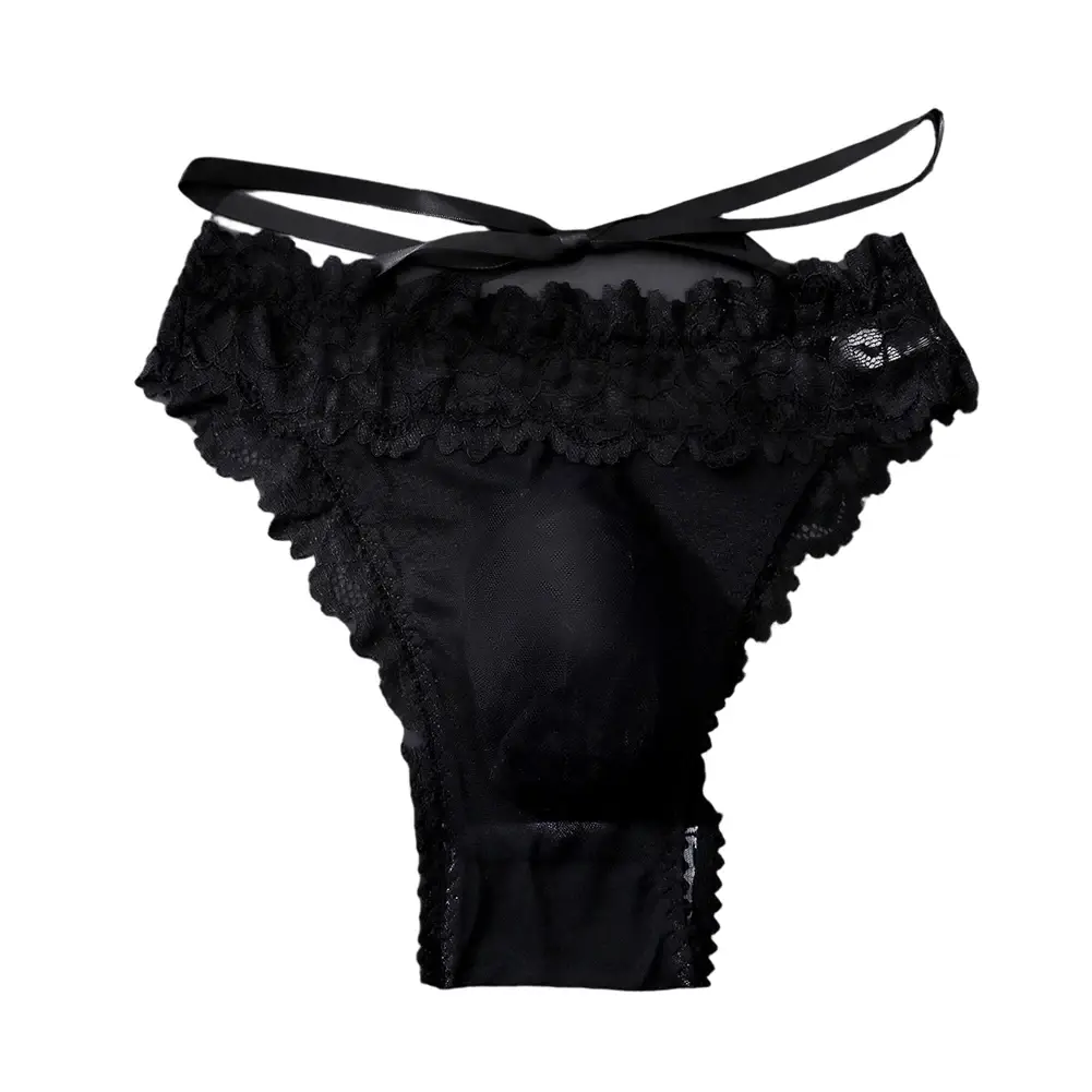 1pc Men's Bow Mesh Lace Hollow Out Briefs Ultra-thin Underwear 3D Bulge Pouch See Through Panties Low Waist Breathable Lingerie — image 3