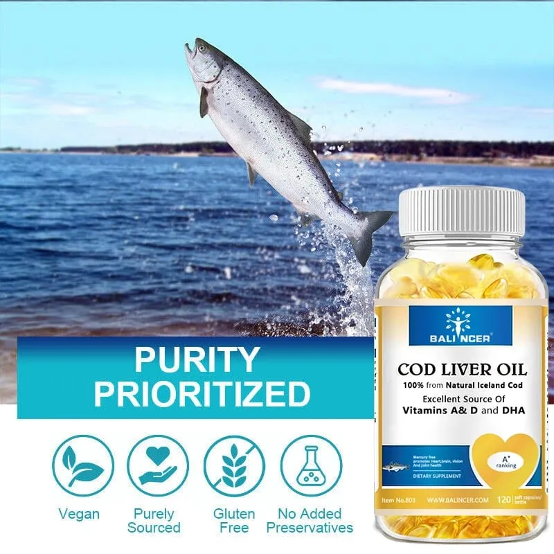 Cod Liver Oil Capsules Vitamins A & D and DHA Support Stress Relief Strengthen The Brain Bones Improve Memory and Intelligence — image 5