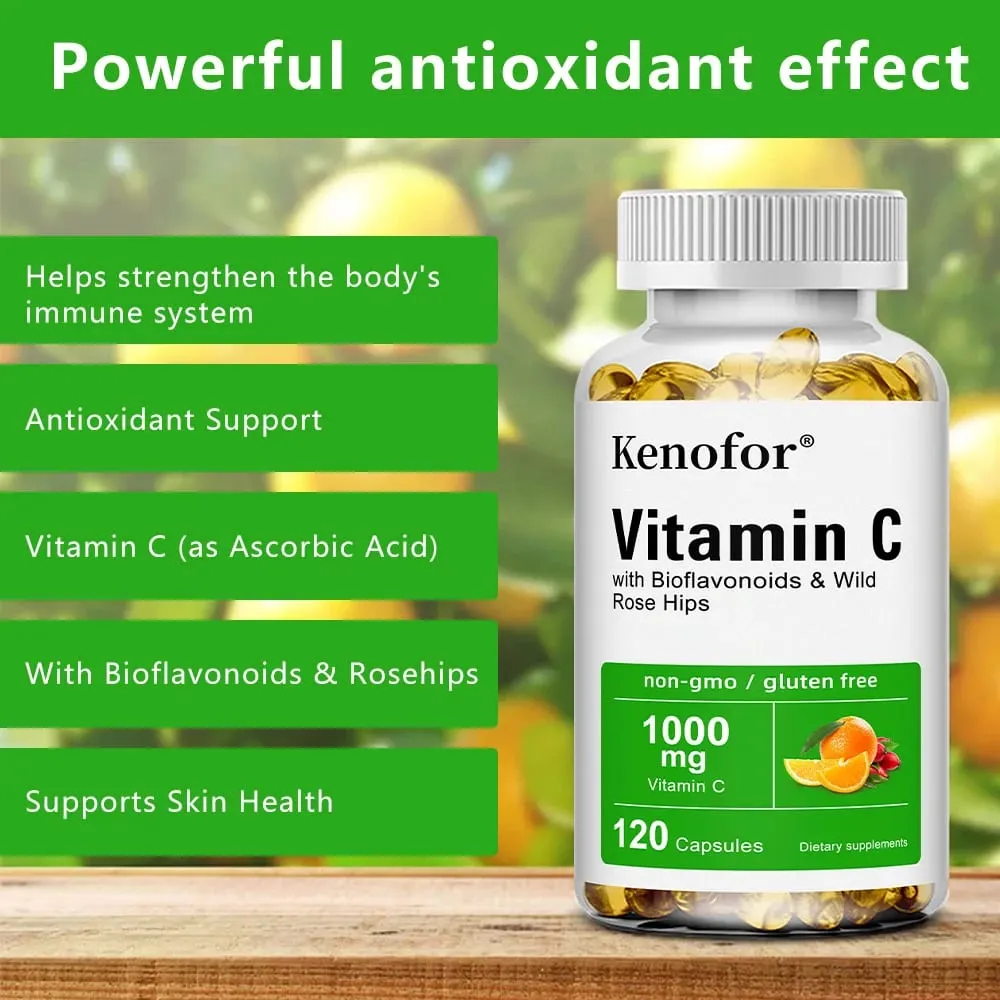 Vitamin C 1000 Mg - with Citrus Rosehip Immune Support Collagen Production Skin Health Antioxidant 120 Capsules