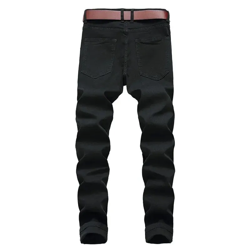 2025-ös Hole Farmer nadrágok Férfi Tide márka Ruined Hole Farmer Solid Slim All match High Street Hip Hop Nadrág Piros Fehér Nagy méret
