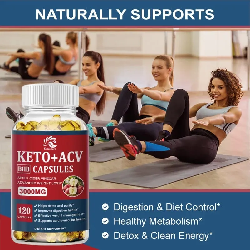 Greensure Keto Apple Cider Vinegar Capsules ACV with Apple Cider Keto Supplements Apple Flavor Formula for Men & Women