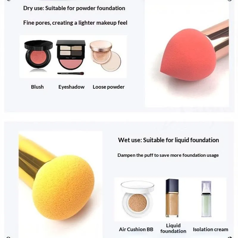 (.) 3 pièces pinceaux de maquillage tête de champignon femmes fond de teint beauté éponge bouffée de poudre avec poignée outil cosmétique de forme lisse