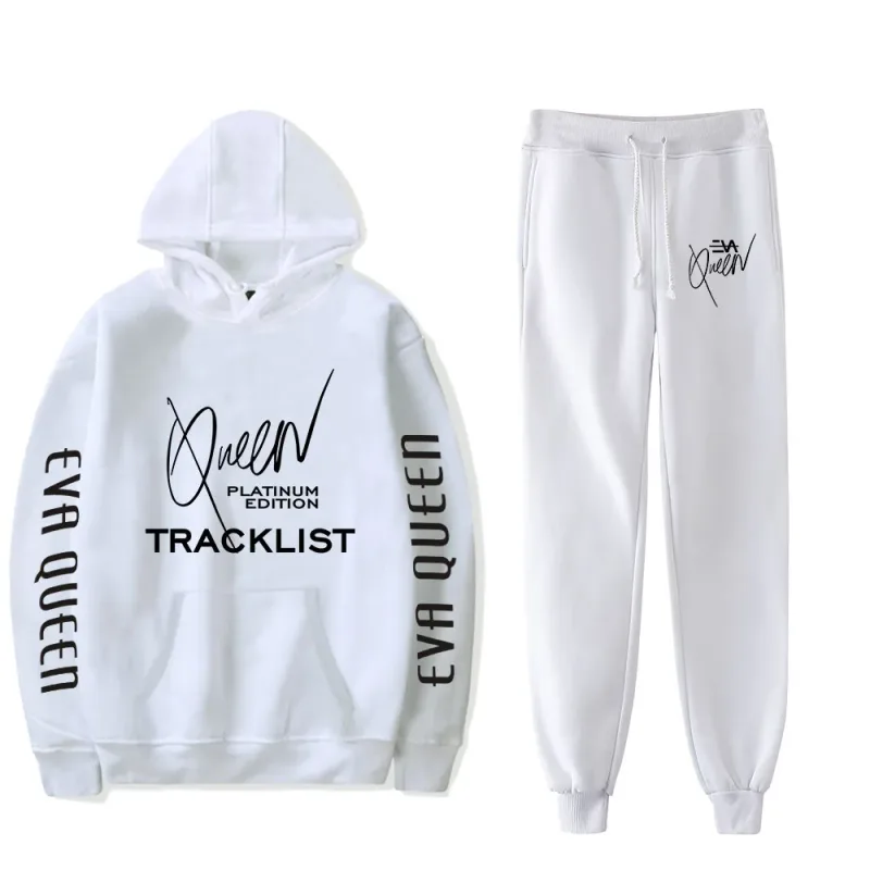 Hip hop confortável eva rainha impressão moletom moletom terno hoodies + calças terno meninos/meninas 2 peça conjunto roupas — image 3