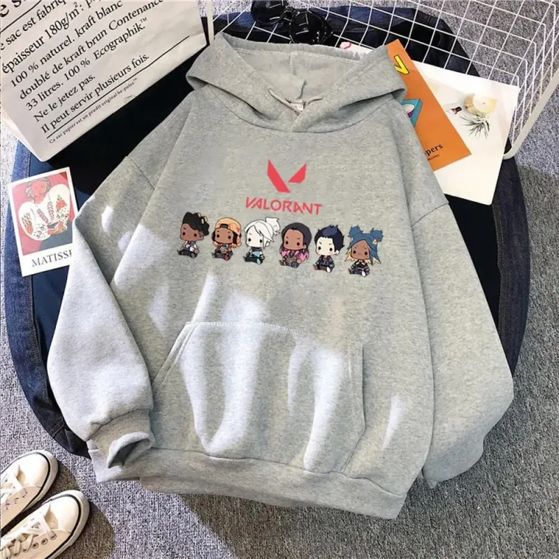 Valorant anime 2d impressão moletom de algodão masculino casual oversized pulôver popular streetwear moda moletom tendência roupas masculinas